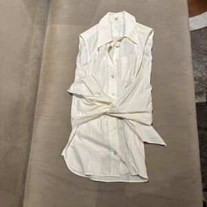 Hermes White Cotton Button-Up Shirt with Tie Detail
